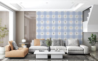 Relaxed Living area wrapped in the lavender check Floral Gingham wallpaper
