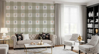 Living room space featuring the sage Gingham Floral wallpaper
