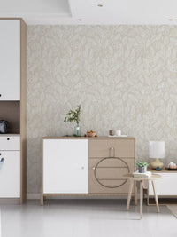 Repeating five petalled flowers on the Neutral Floral Wallpaper surface