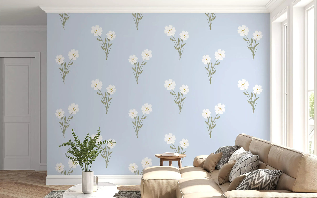 Bedroom featuring the Soft Bloom Serenity wallpaper for a calm sleeping area
