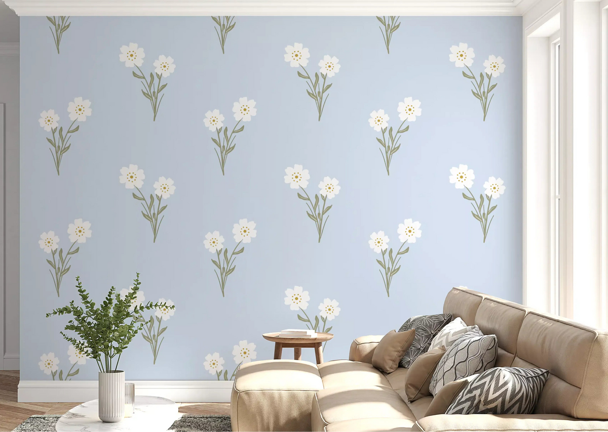 Bedroom featuring the Soft Bloom Serenity wallpaper for a calm sleeping area