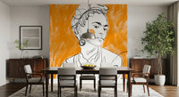Dining room featuring the bold Tangerine Muse line figure wall mural
