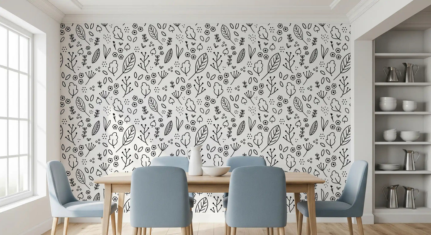 Wildflowers wallpaper in a cosy Dining room with warm layered 