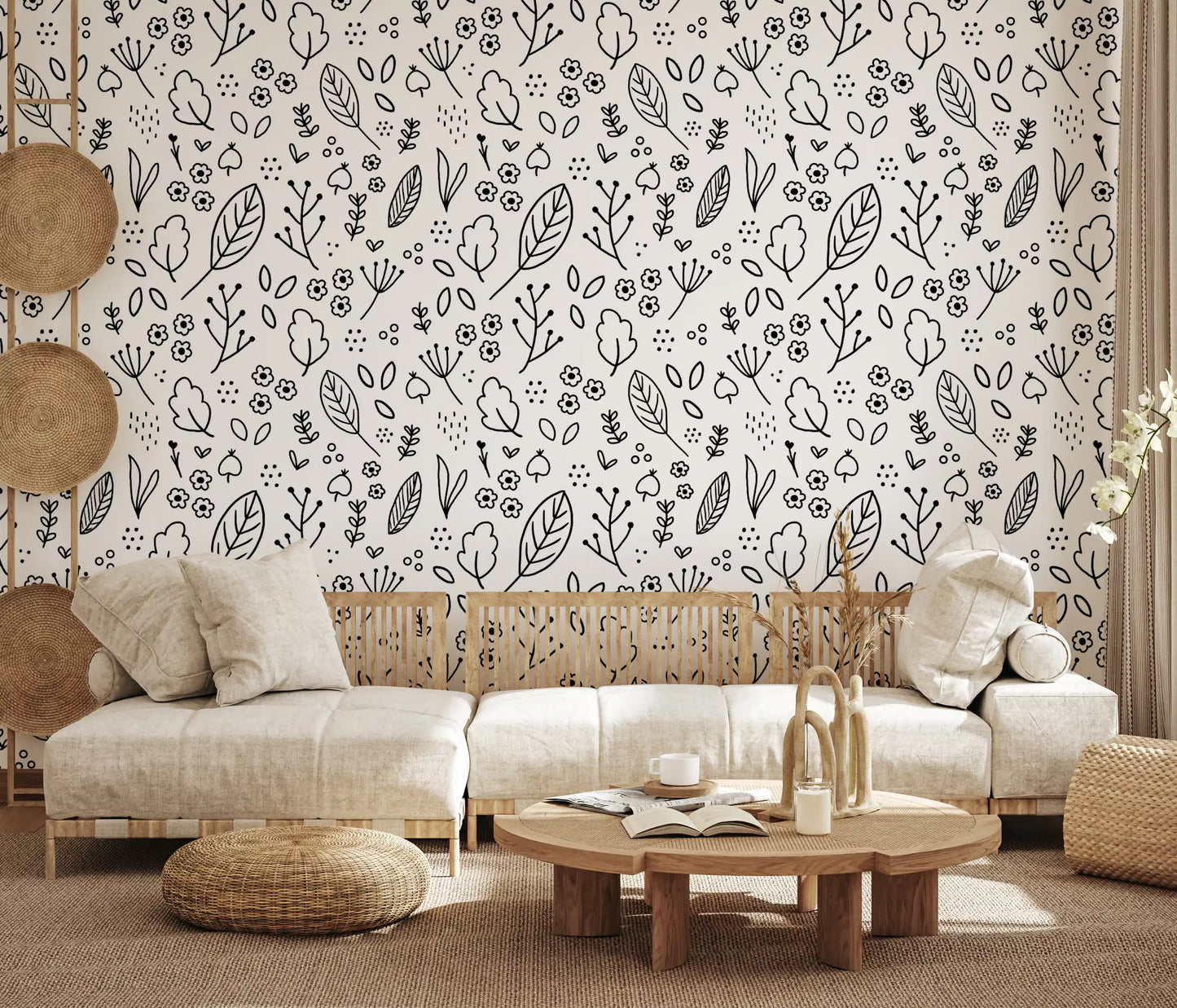 Living room in the Country Cottage Wildflowers wallpaper pattern