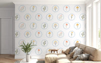 Buttercup spray fills one doily ring on the Country wallpaper
