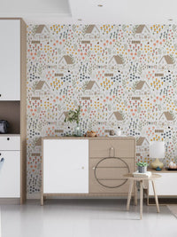 Lounge featuring cottages and blooms on the Country Cottage wallpaper