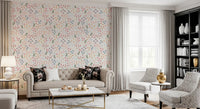 Living room lit by the airy English Garden wallpaper backdrop
