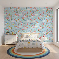 Unicorn Dreams wallpaper adding colour to a cosy Kids bedroom space