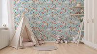 Nursery featuring the unicorn and cloud pattern of this cheerful wallpaper