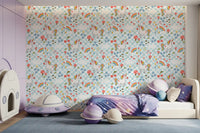 Kids' bedroom showing the unicorn wallpaper beside a canopy bed