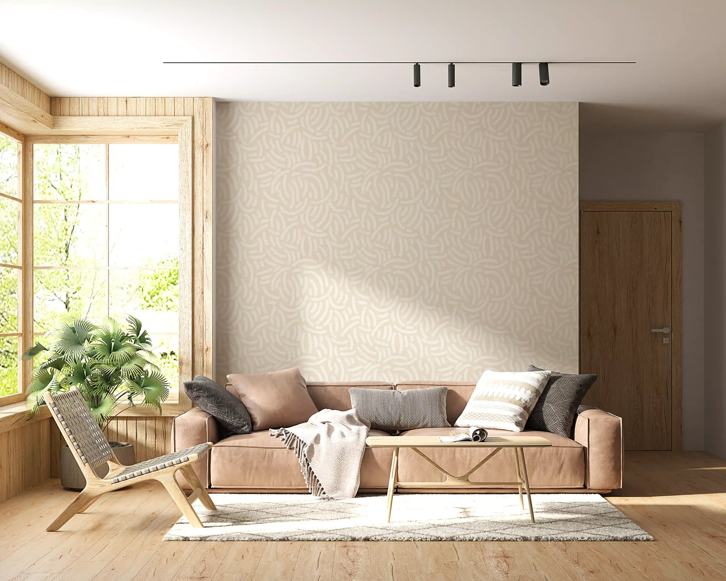 Cream brushstroke arcs scattered over beige Textured Paint wallpaper

