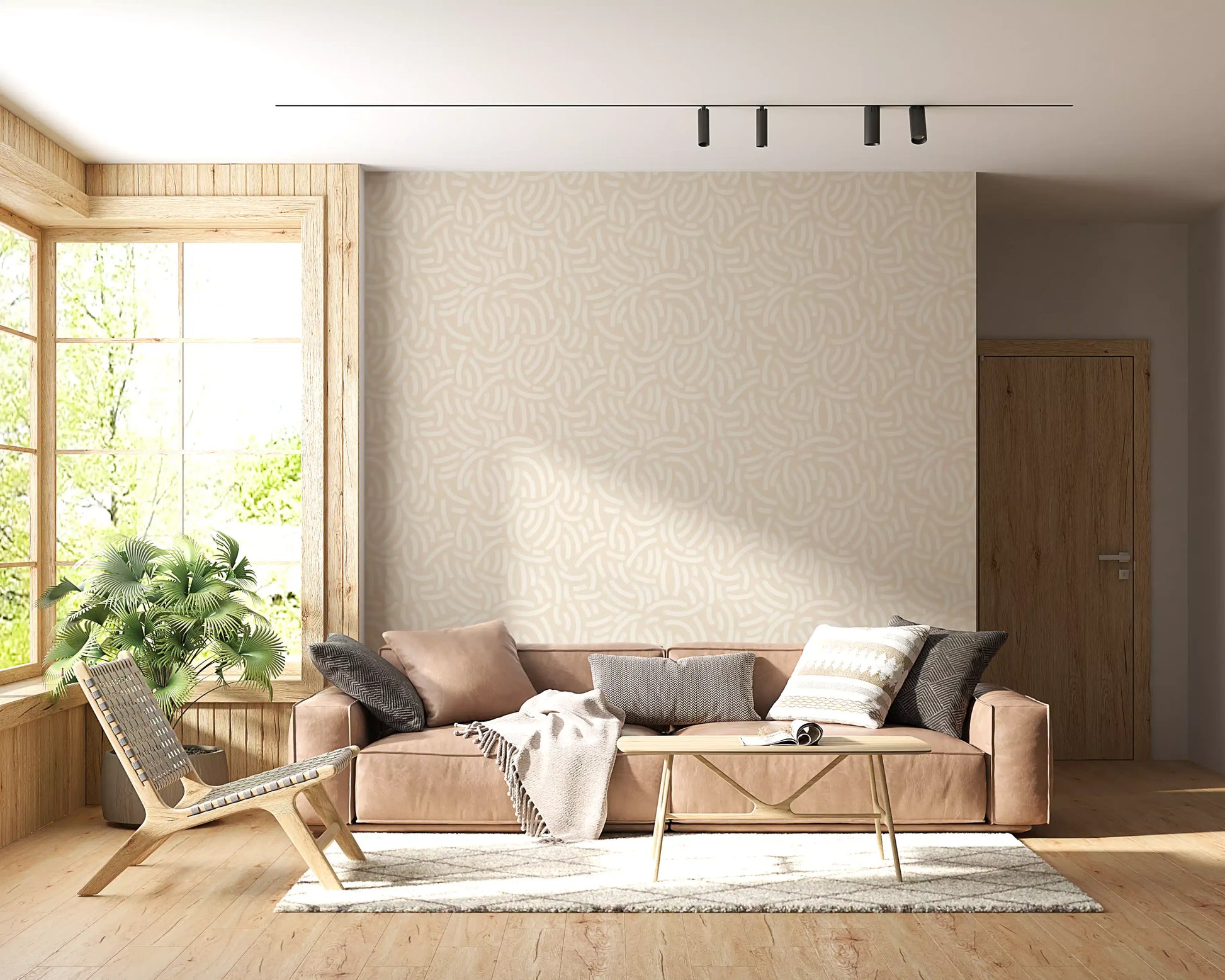 Cream brushstroke arcs scattered over beige Textured Paint wallpaper
