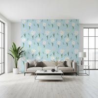 A breezy mood lifts the lounge area, kept light by Daisy Delight Wallpaper styling.