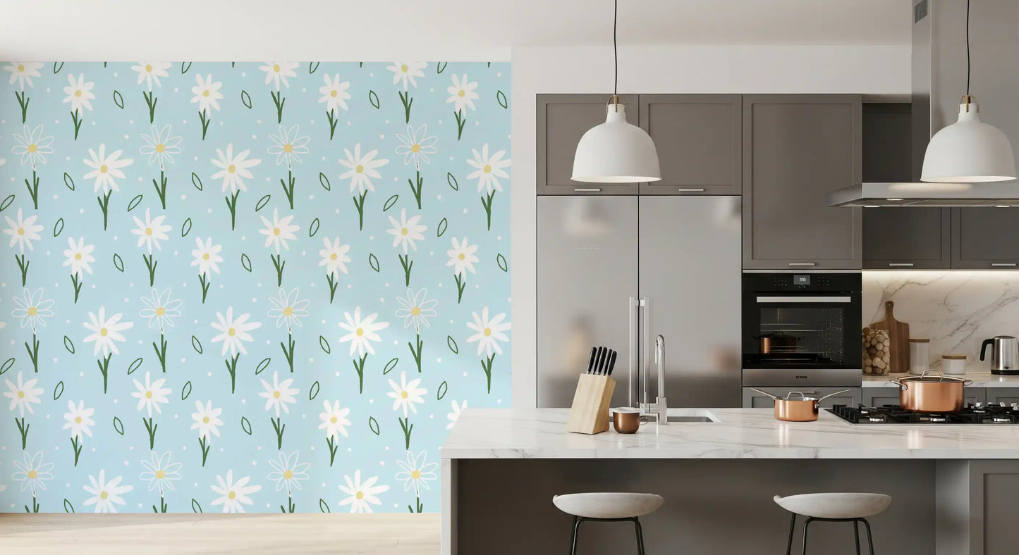 Daisy Delight Wallpaper sets a friendly tone for the Kitchen and dining room 