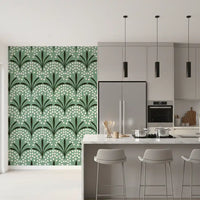 Sage pairs dark foliage with cream florals across Petal Whispers Wallpaper.