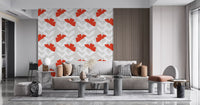 Living room area carrying the Red Peony Wallpaper as a feature run