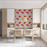 Close pattern view of the Red Peony Wallpaper on a warm stone ground