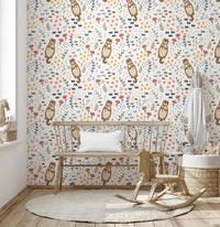 Kids' bedroom styled with Whimsical Otters Wildflowers wallpaper 