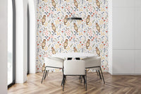 Repeat layout of the Otters Wildflowers wallpaper with fishes, daisies, and hearts
