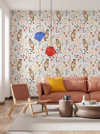 Coral poppies and yellow buttercups across the Otters Wildflowers wallpaper