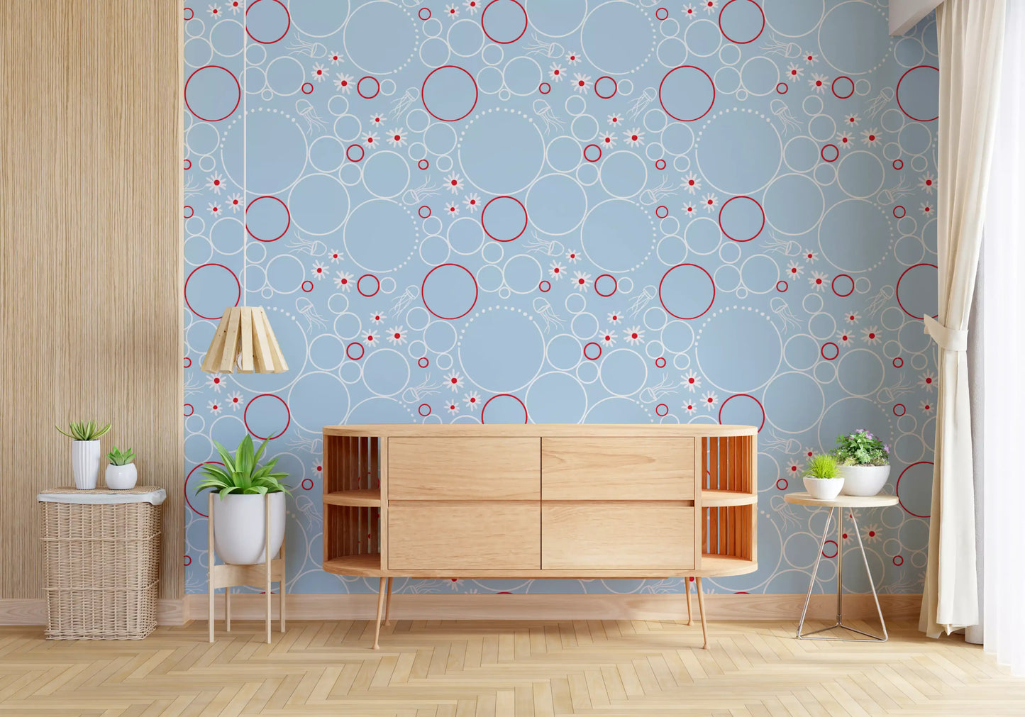 Hallway area styled with the River Bubbles wallpaper feature