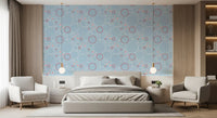 Close pattern view of daisies floating across River Bubbles wallpaper