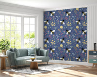 Living room with a slim console and the Whimsical Bee Wallpaper 