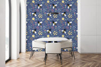 Whimsical Bee Garden Wallpaper showing two bees among scattered pastel florals