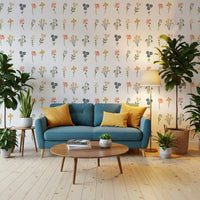 A lounge corner done in the Wildflower Portraits wallpaper for a cottagecore mood