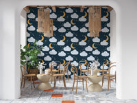 Celestial Dreams Night Sky Wallpaper with cream stars dotting the navy ground