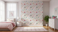 Kids bedroom  area featuring the Baby Village wallpaper along a tall accent surface