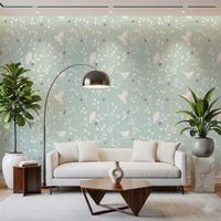 Serene Sky Birds wallpaper pairs naturally with a calm living room palette.