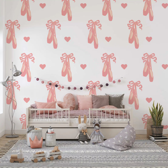 Sweet Ballet Dreams wallpaper turns a young girl's Nursery into a calm pink hideaway.