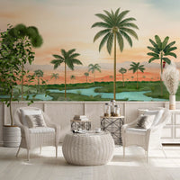 River and palm scene a Dining area to Lush Tropical River Retreat wall mural.