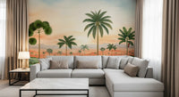 Living area gets a jungle feel via Tropical River Retreat wall mural.
