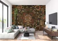 Forest green isolate the figures across the Harmony wall mural.