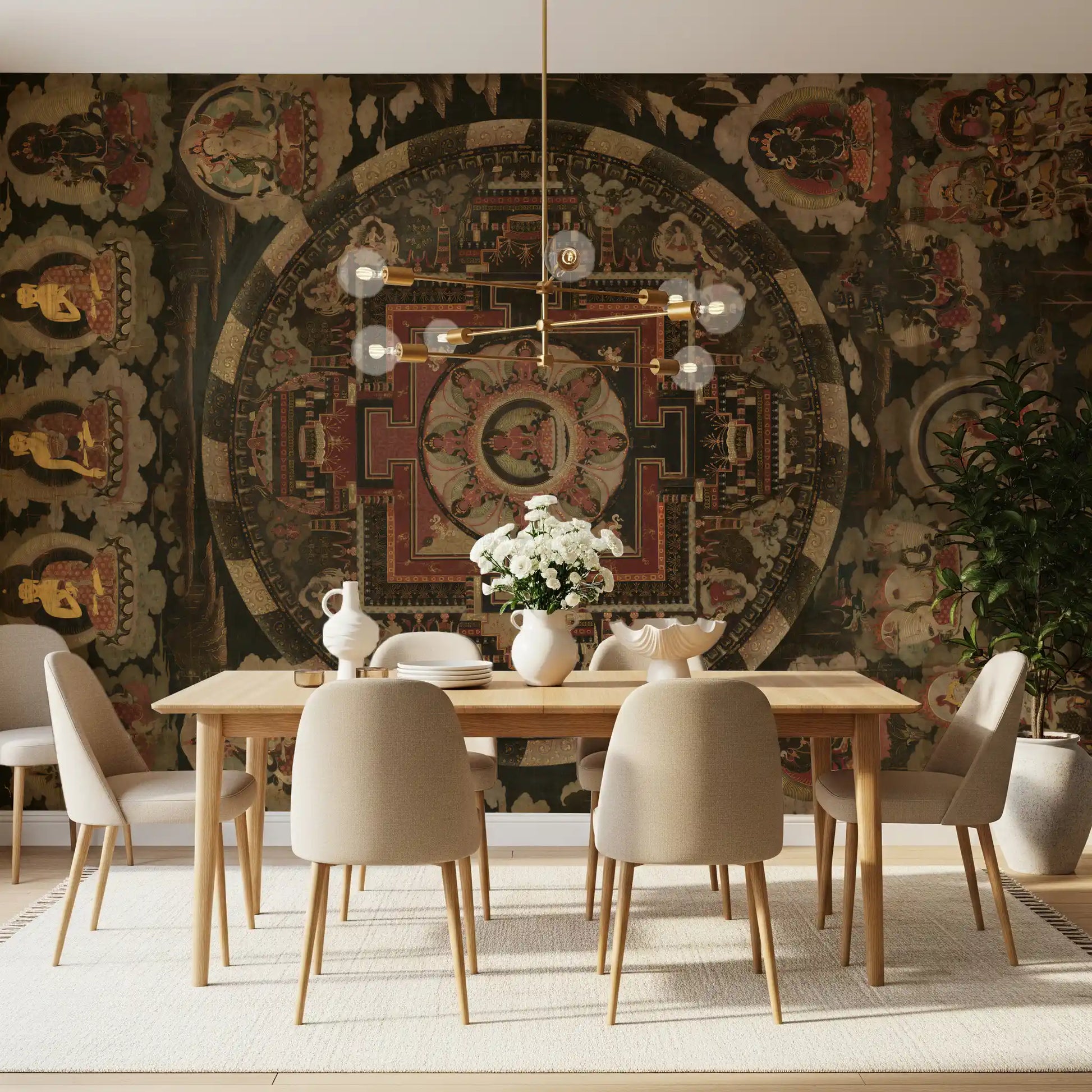 The central mandala of this Harmony wall mural fills the Dining room.