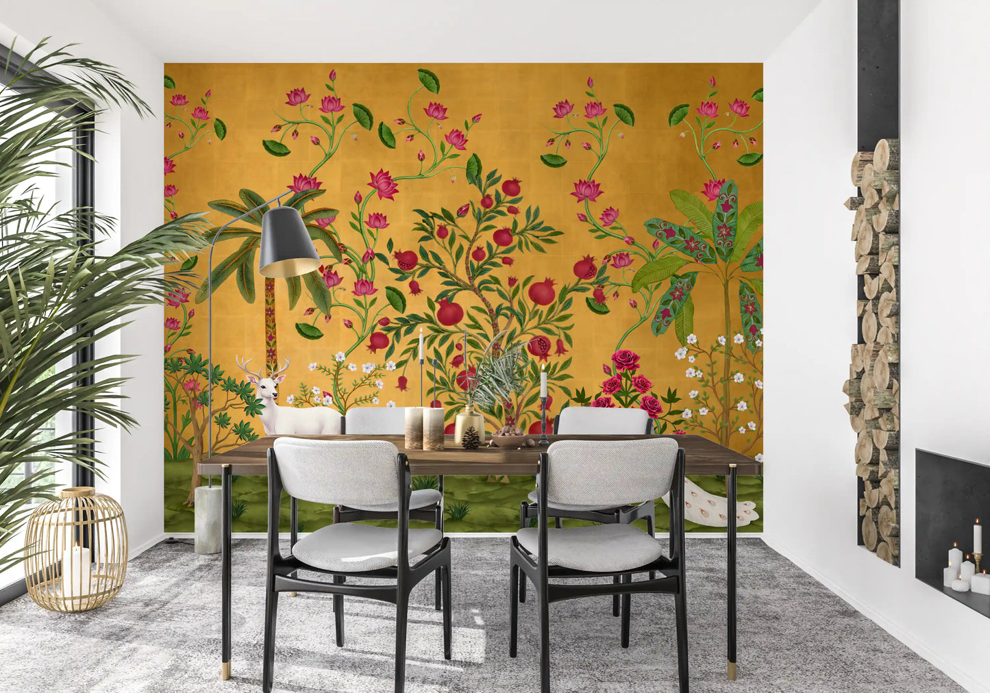 Pink lotus blooms trail upward on the Regal Wildlife Paradise wall mural