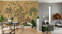 Dining and living room spot showing lotus Mughal Garden Serenity wall mural