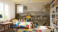 Turbaned guards march beside the elephant in this procession wall mural