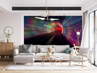 Living room with the streaking Warp Speed Lights wall mural