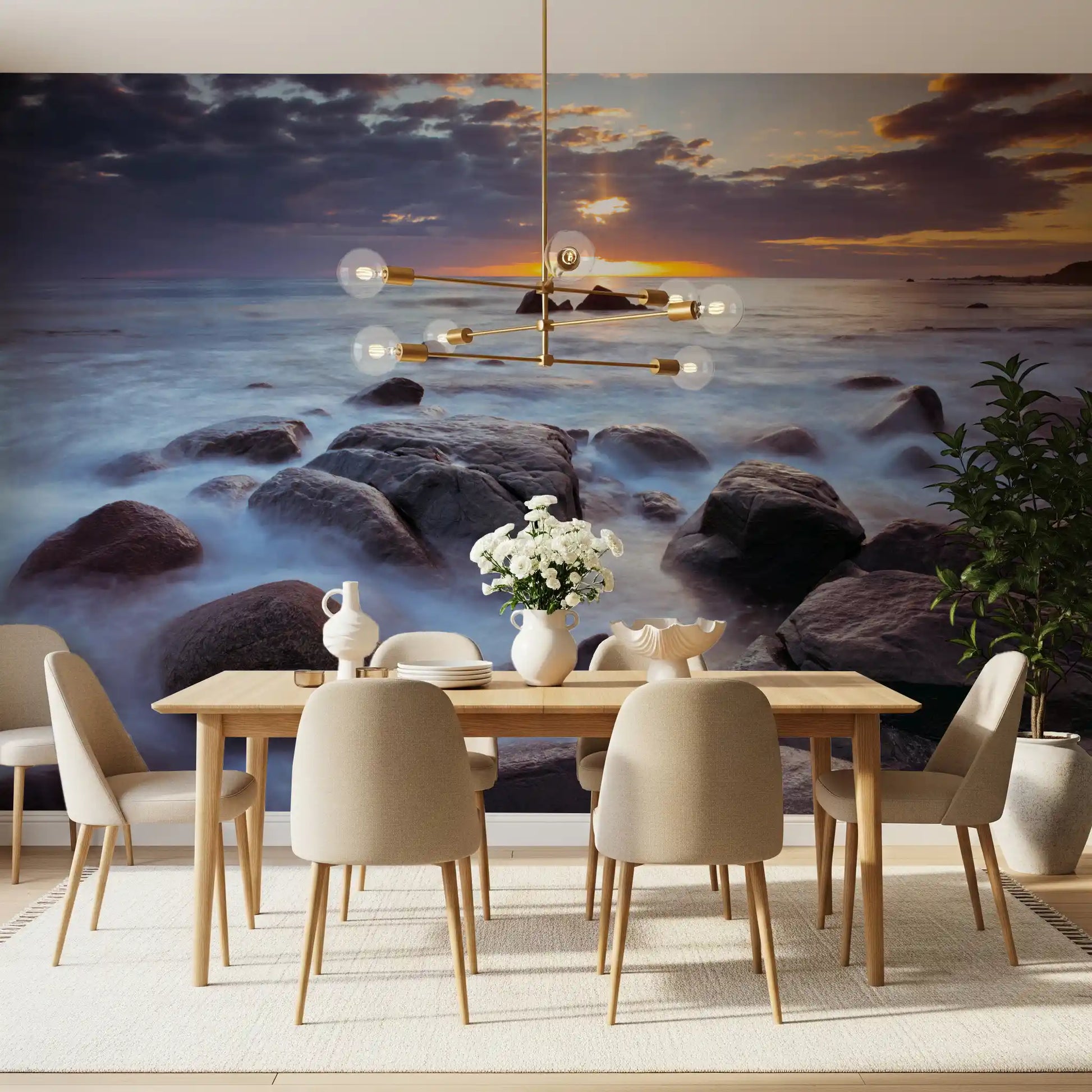 Dining room shows the Lofoten Rocky Coastal Splendor wall mural 