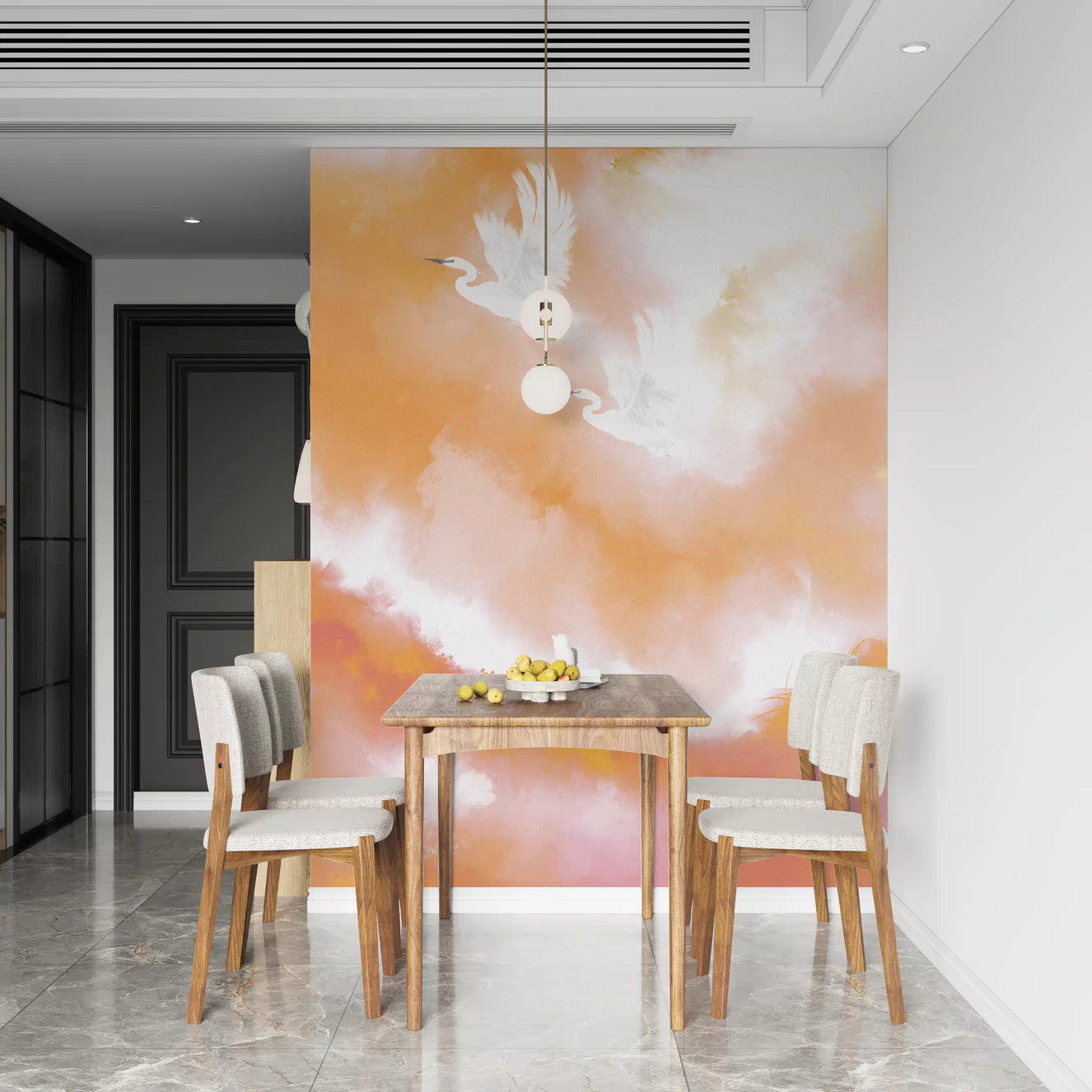 Ethereal Flight at Dawn Birds Peach Watercolor  Wall Mural