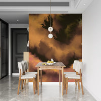 Two herons glide across the amber haze of the Ethereal Flight wall mural