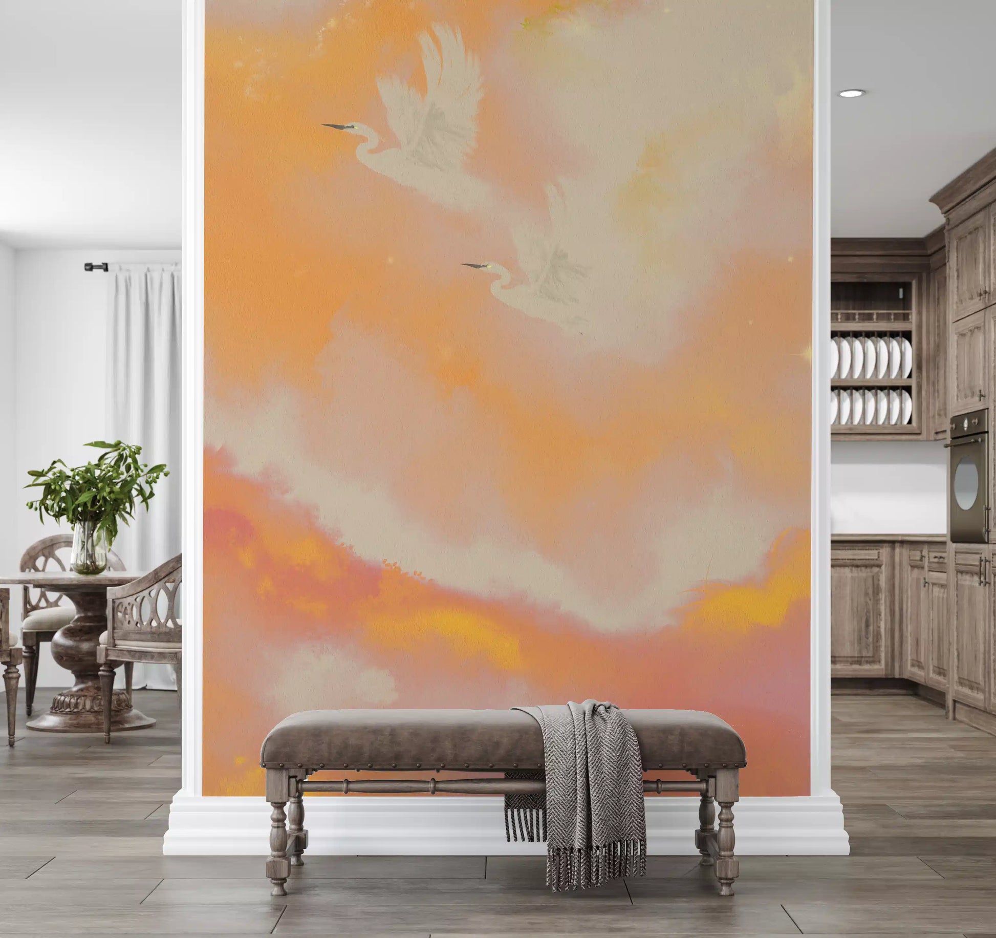 Soaring Dreams wall mural blending peach, yellow and blush tones