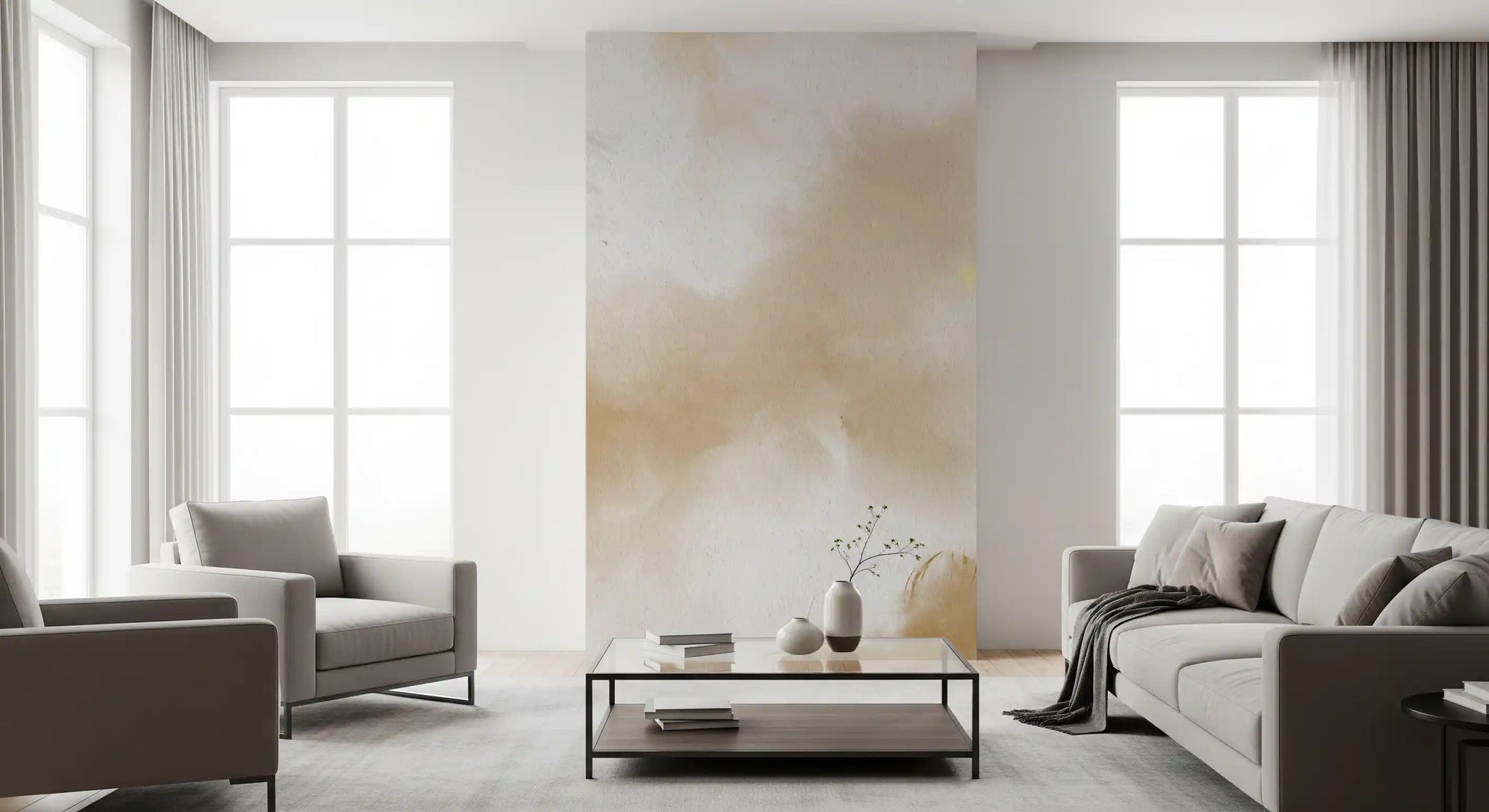 Living room lit gently beside the Flight of Serenity wall mural