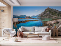 Hallway brightened by the Coastal Peaks Turquoise Depths shoreline wall mural
