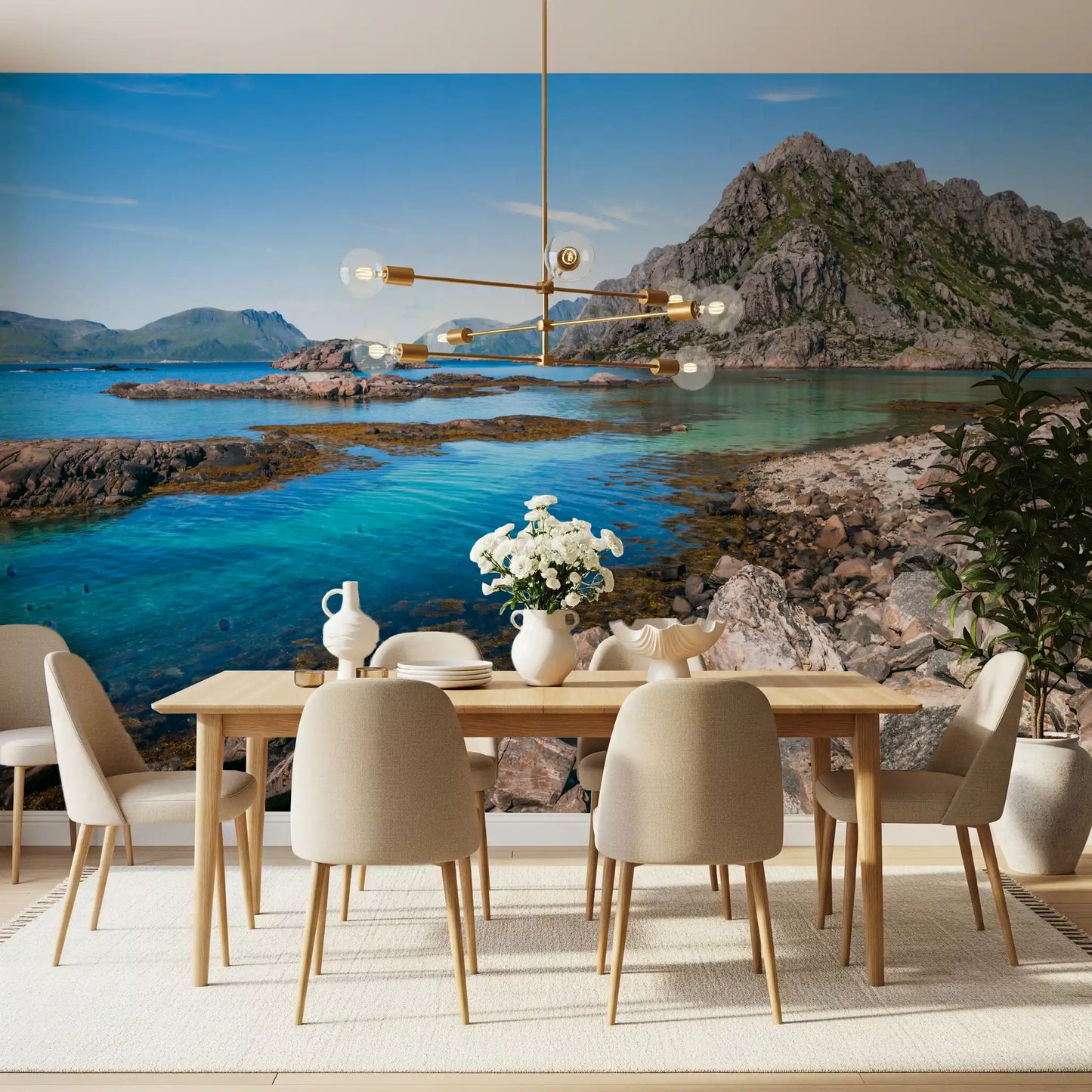 Coastal Peaks Turquoise Depths wall mural with granite peaks above clear shallows