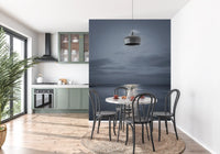 Dining room with the moonlit seascape wall mural along the back