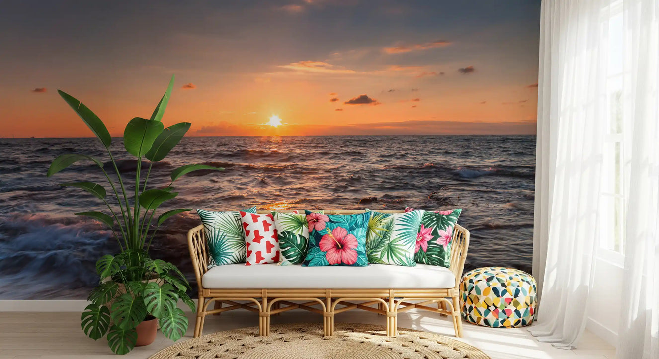 Golden Horizon Waves Wall Mural